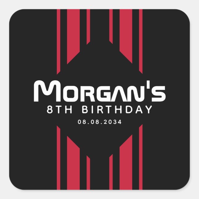 Red Black Racing Car Stripe Birthday Party Square Sticker (Front)