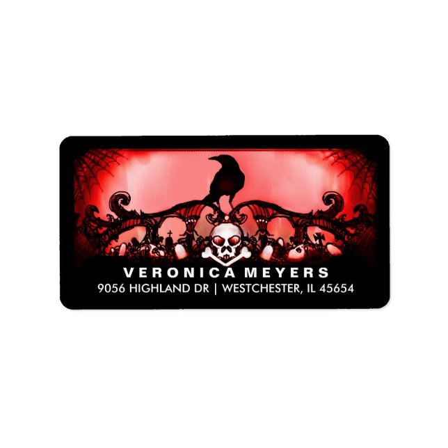 Red & Black Raven Halloween Address Label (Front)