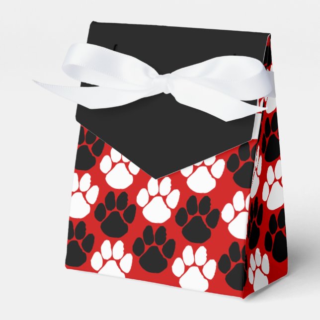 Red & Black Repeating Pawprint Gift Favour Box (Front Side)