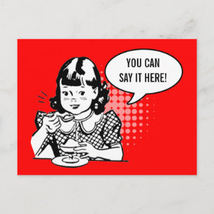 Red Black Retro Girl Eating Ice Cream Fun Card