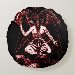 Red & Black Reversible Dark God Baphomet Round Cushion