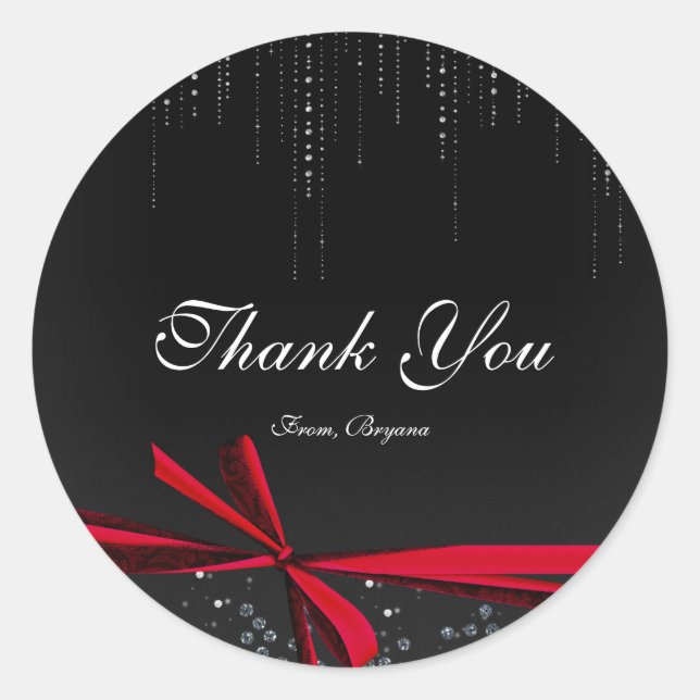 Red & Black Ribbon Bow Rhinestones Bling Stickers (Front)