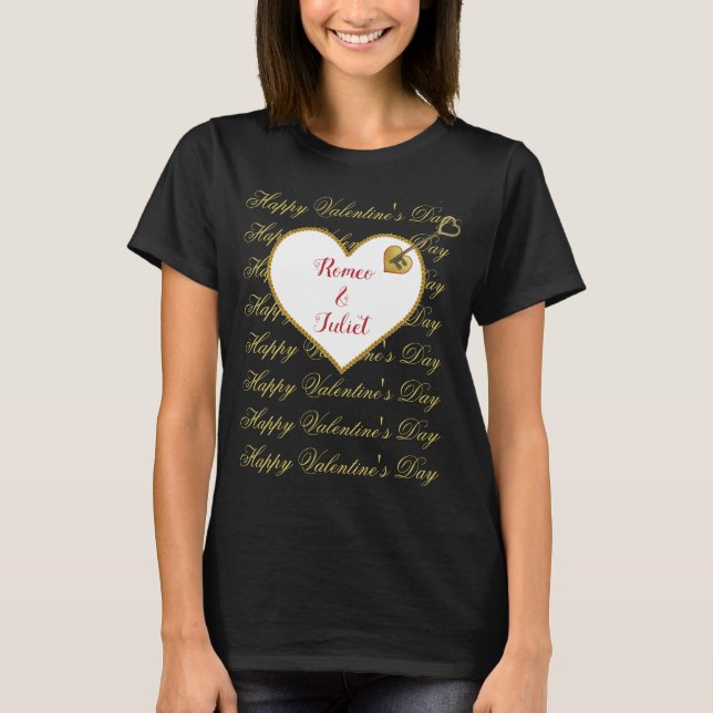 Red Black Romance Heart Cute Modern Valentines Day T-Shirt (Front)
