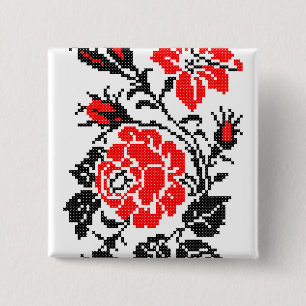 Red&Black Rose cross-stitch Russian Pattern 15 Cm Square Badge
