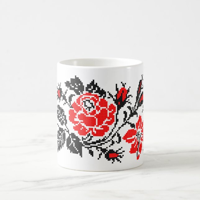 Red&Black Rose cross-stitch Russian Pattern Coffee Mug (Center)