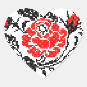 Red&Black Rose cross-stitch Russian Pattern Heart Sticker
