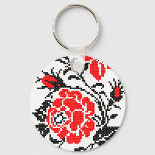 Red&Black Rose cross-stitch Russian Pattern Key Ring