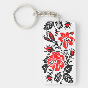 Red&Black Rose cross-stitch Russian Pattern Key Ring