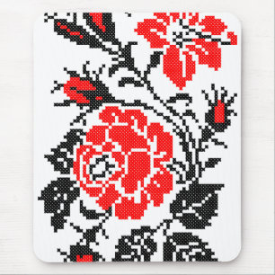 Red&Black Rose cross-stitch Russian Pattern Mouse Mat