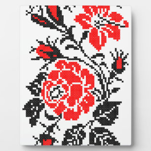 Red&Black Rose cross-stitch Russian Pattern Plaque