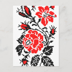 Red&Black Rose cross-stitch Russian Pattern Postcard