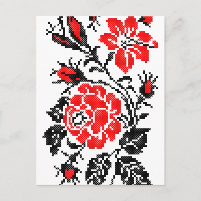 Red&Black Rose cross-stitch Russian Pattern Postcard (Front)