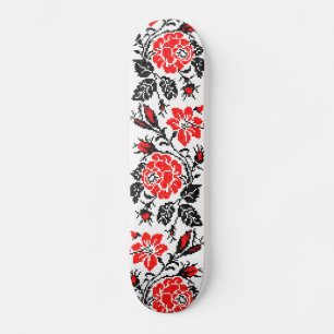 Red&Black Rose cross-stitch Russian Pattern Skateboard