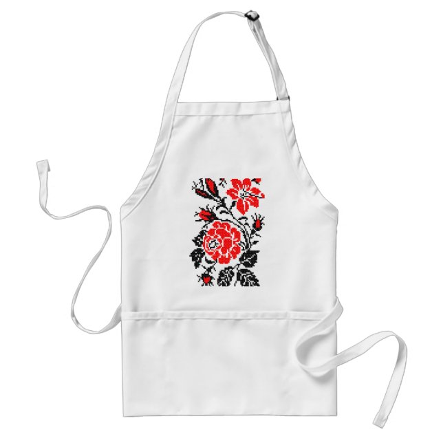 Red&Black Rose cross-stitch Russian Pattern Standard Apron (Front)