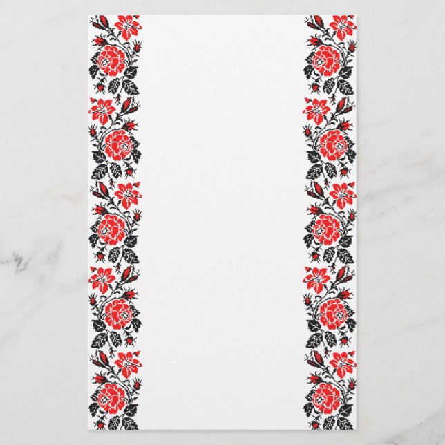 Red&Black Rose cross-stitch Russian Pattern Stationery (Front)