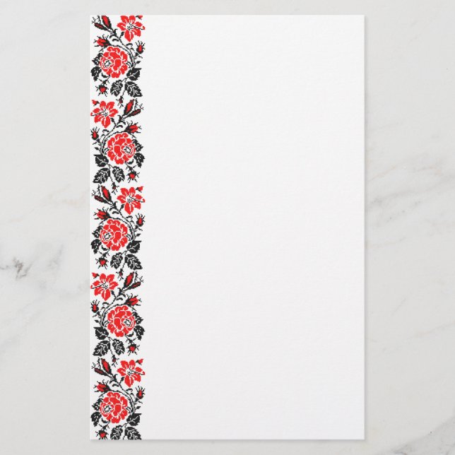 Red&Black Rose cross-stitch Russian Pattern Stationery (Front)