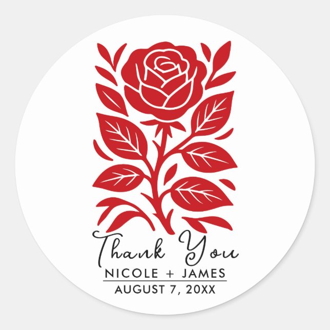 Red & Black Rose Floral Bridal Shower Classic Round Sticker (Front)