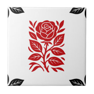 Red & Black Rose Floral Modern Minimal Glam Tile