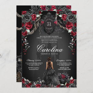 Red Black Rose Gothic Haunted Castle Quinceanera Invitation