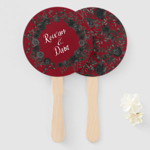 Red Black Rose Gothic Wedding Hand Fan