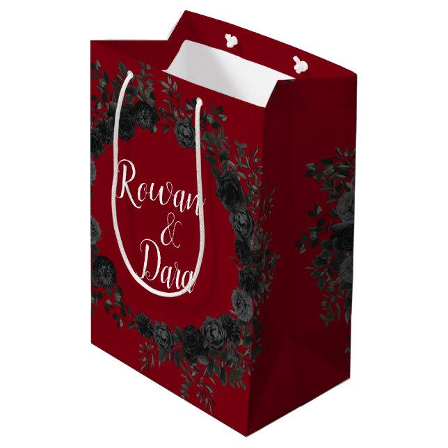 Red Black Rose Gothic Wedding Medium Gift Bag (Back Angled)