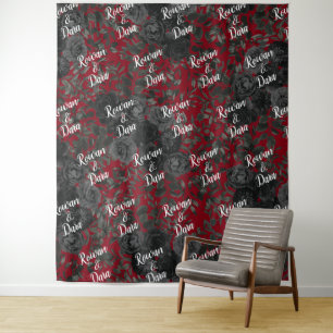 Red Black Rose Wedding Gothic Photo Back Drop Tapestry