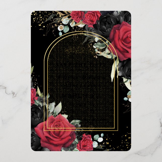 Red Black Roses Floral  Quinceañera Save the Date (Front)