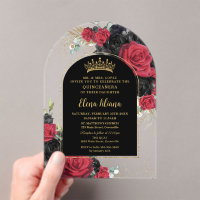 Red Black Roses Floral Quinceanera Sweet 16 Arch