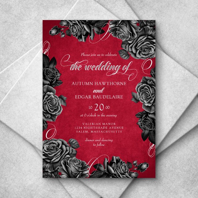 Red Black Roses Gothic Wedding Invitation (Creator Uploaded)
