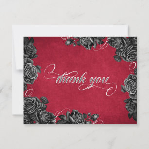 Red Black Roses Gothic Wedding Thank You Card