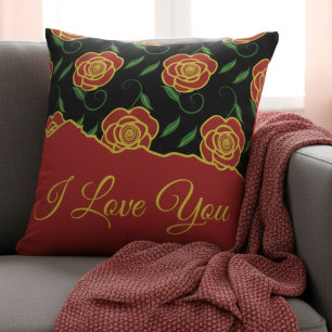 Red Black Roses Love You Cushion