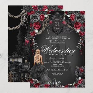 Red Black Roses Quinceanera Gothic Halloween  Invitation