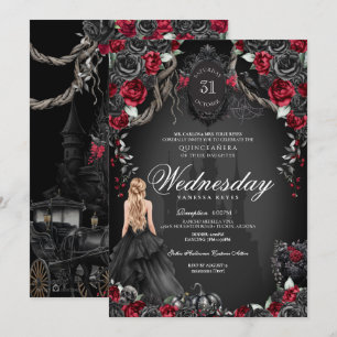 Red Black Roses Quinceanera Gothic Halloween Invitation