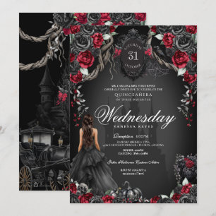 Red Black Roses Quinceañera Halloween Gothic Invitation