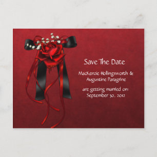 Red & Black Roses Ribbon Save The Date Announcement Postcard