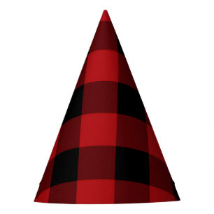 Red & Black Rustic Buffalo Plaid Birthday Party Hat