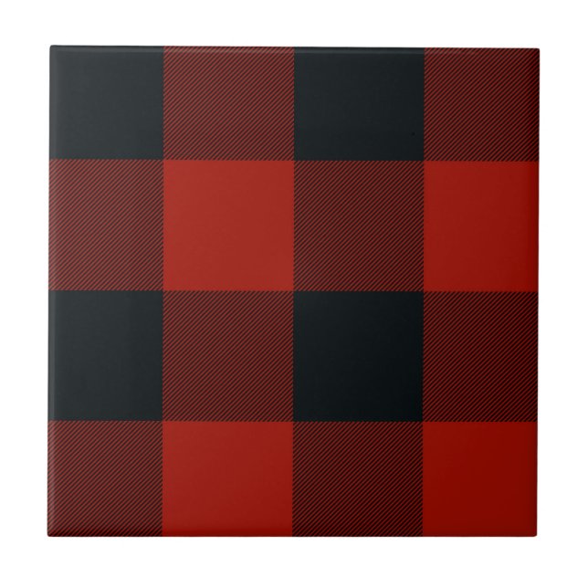 Red Black Rustic Buffalo Plaid Print  Tile (Front)