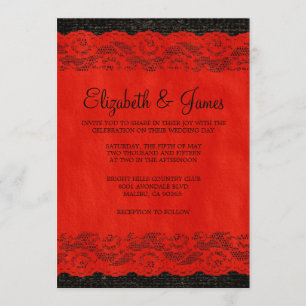 Red & Black Rustic Lace Wedding Invitations