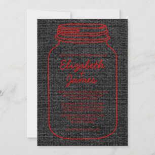 Red & Black Rustic Mason Jar Wedding Invitations