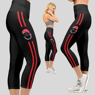 Red Black Santa Christmas Holiday Party Capri Leggings