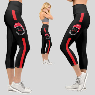 Red Black Santa Claus Christmas Holiday Party Capri Leggings