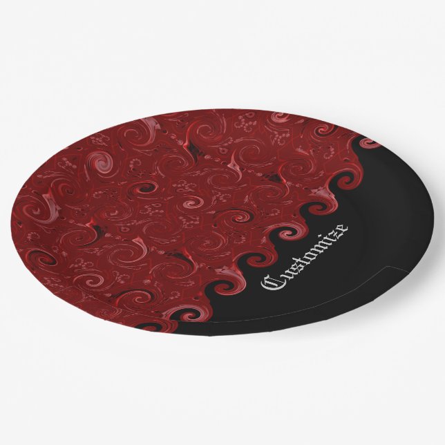 Red & Black Satin Curls Paper Plates (Angled)