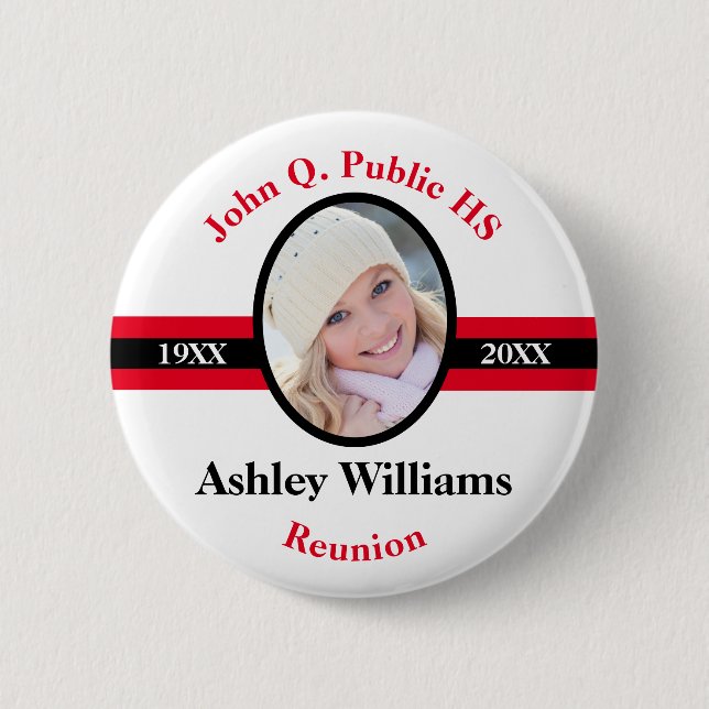 Red | Black School Class Reunion Photo Name 6 Cm Round Badge (Front)