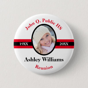 Red   Black School Class Reunion Photo Name 6 Cm Round Badge