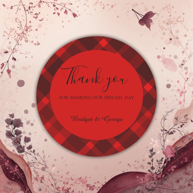 red black scottish celtic tartan wedding pattern classic round sticker (Creator Uploaded)