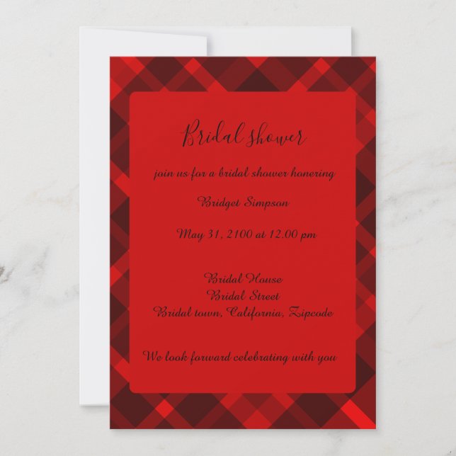 red black scottish celtic tartan wedding pattern invitation (Front)