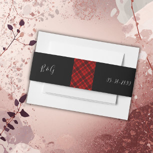 red black scottish celtic tartan wedding pattern invitation belly band