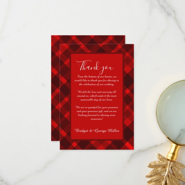 red black scottish celtic tartan wedding pattern thank you card (Front/Back In Situ)