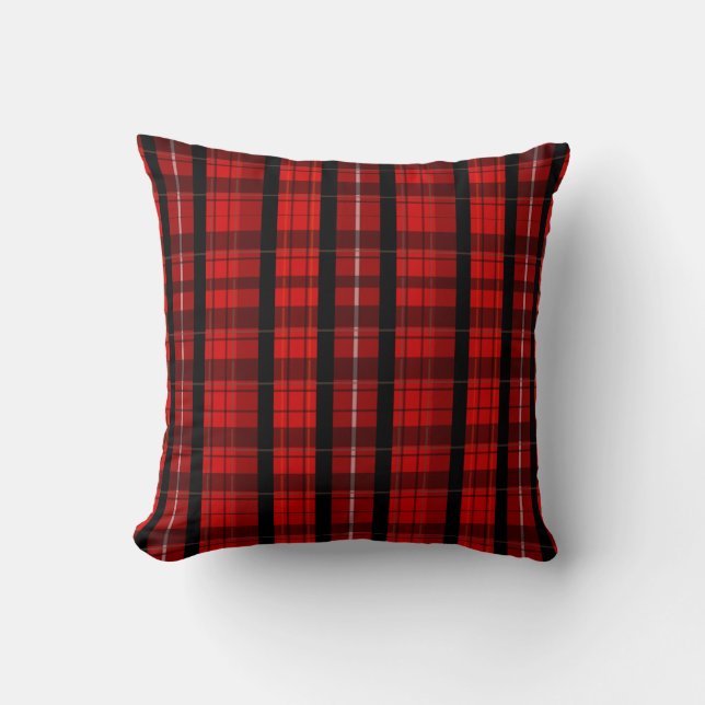 Red & Black Scottish Tartan / Plaid Holiday Pillow (Front)
