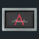 Red Black Script Girly Monogram Name Belt Buckle<br><div class="desc">Black and Red Simple Script Monogram Name Belt Buckle. This makes the perfect graduation,  sweet 16 16th,  18th,  21st,  30th,  40th,  50th,  60th,  70th,  80th,  90th,  100th birthday,  wedding,  bridal shower,  anniversary,  baby shower or bachelorette party gift for someone that loves glam luxury and chic styles.</div>